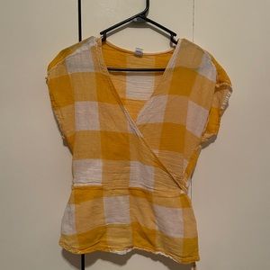 Old Navy Yellow Checkered Wrap Top